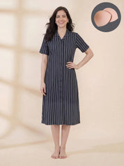 Black Striped Hosiery Padded Nighty