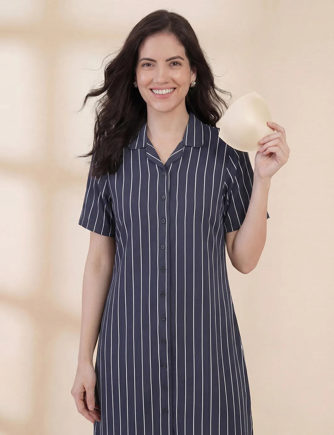 Black Striped Hosiery Padded Nighty
