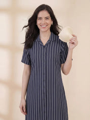 Black Striped Hosiery Padded Nighty