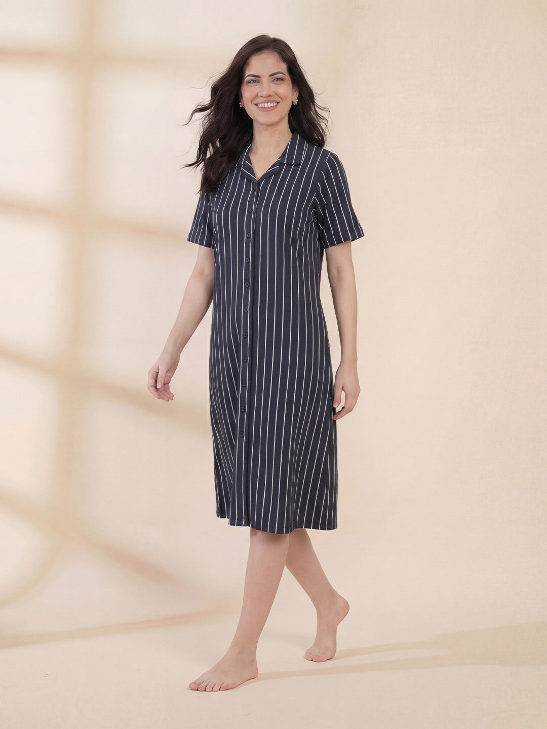 Black Striped Hosiery Padded Nighty