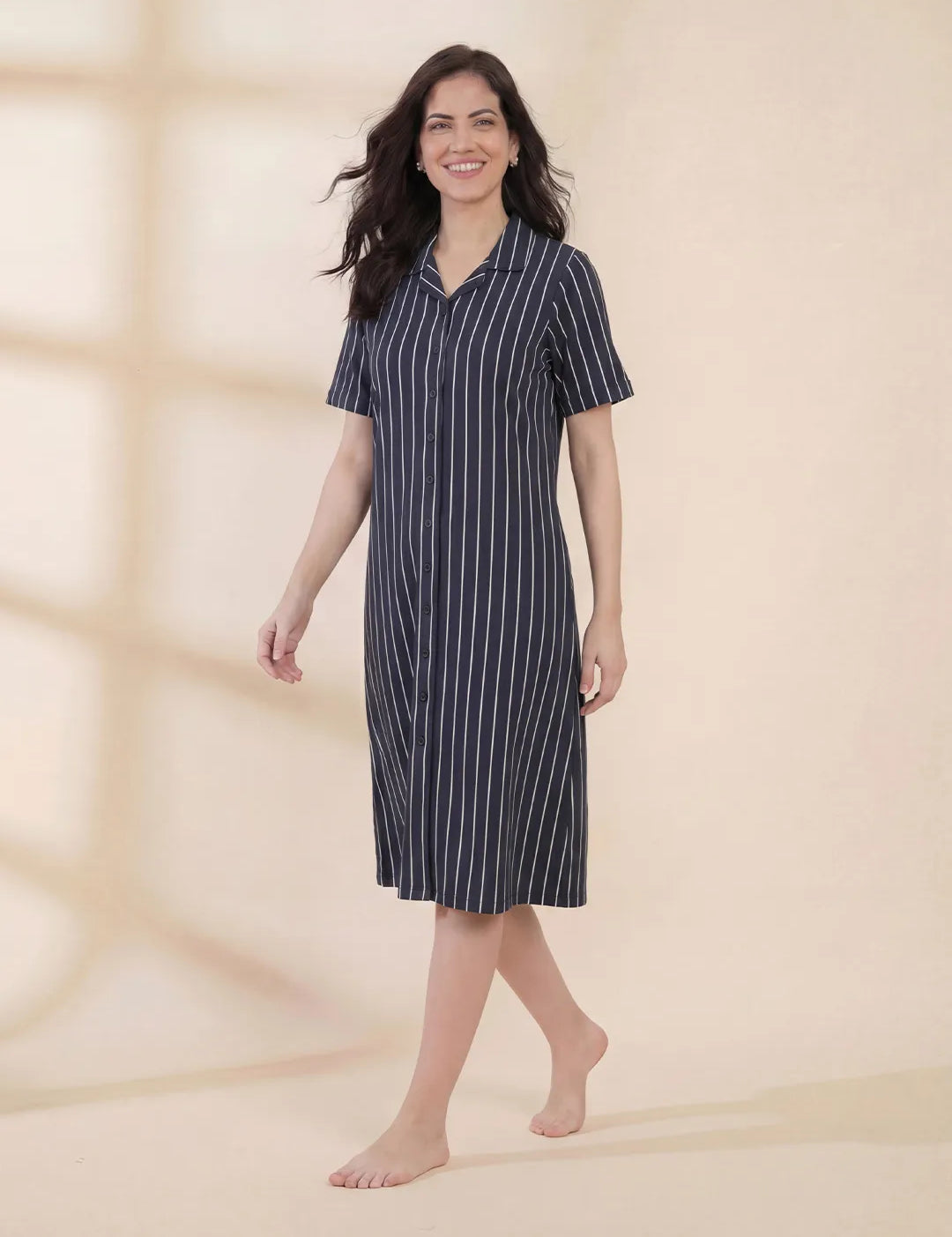 Black Striped Hosiery Padded Nighty