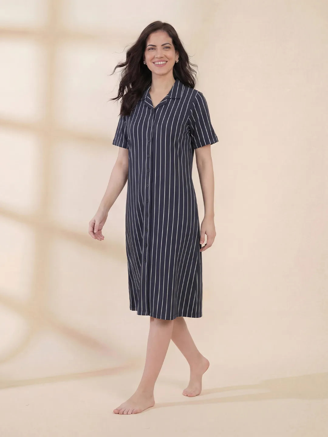Black Striped Hosiery Padded Nighty