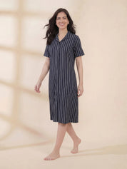 Black Striped Hosiery Padded Nighty