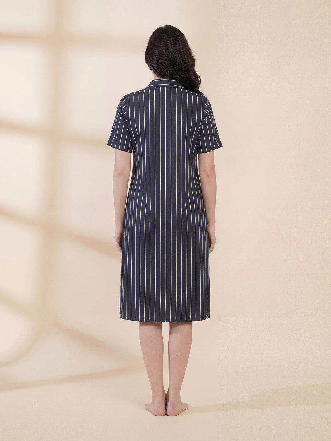 Black Striped Hosiery Padded Nighty