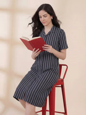 Black Striped Hosiery Padded Nighty
