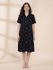 Black Heart Print Hosiery Padded Nighty