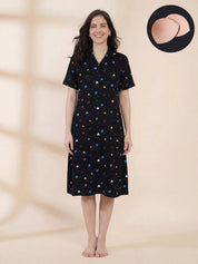 Black Heart Print Hosiery Padded Nighty