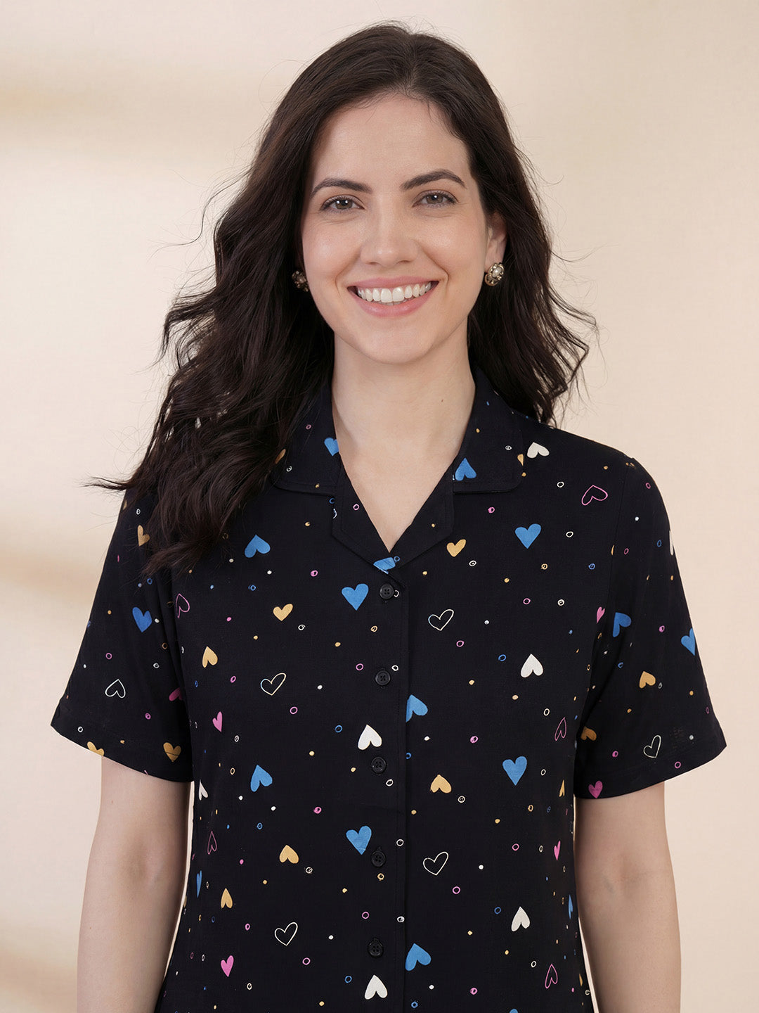 Black Heart Print Hosiery Padded Nighty