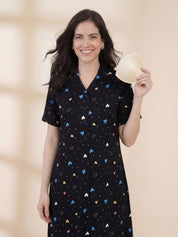 Black Heart Print Hosiery Padded Nighty