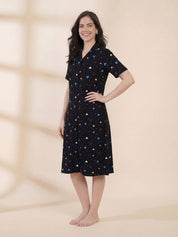 Black Heart Print Hosiery Padded Nighty