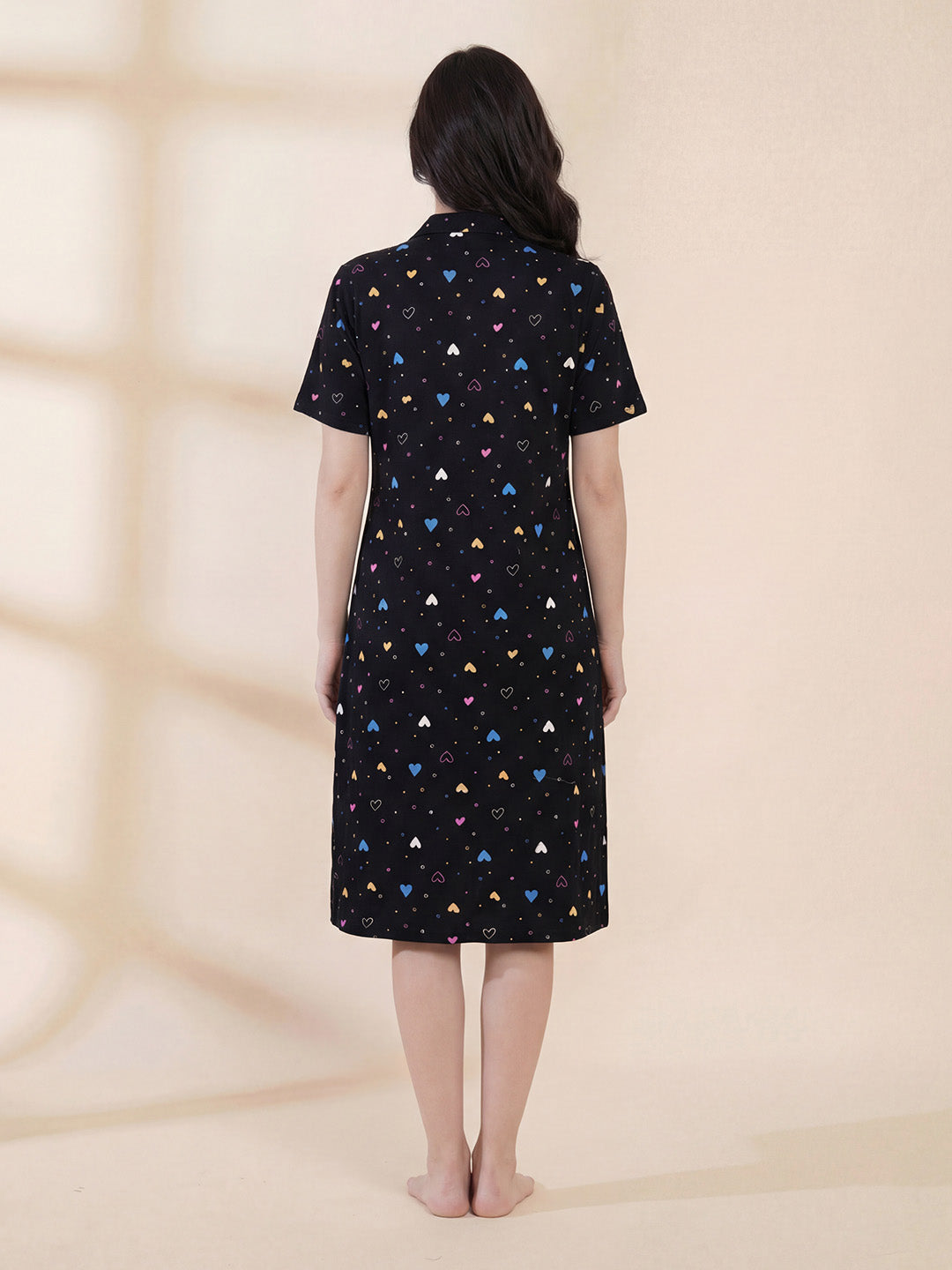 Black Heart Print Hosiery Padded Nighty