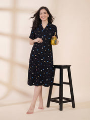 Black Heart Print Hosiery Padded Nighty