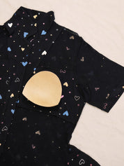 Black Heart Print Hosiery Padded Nighty