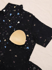 Black Heart Print Hosiery Padded Nighty