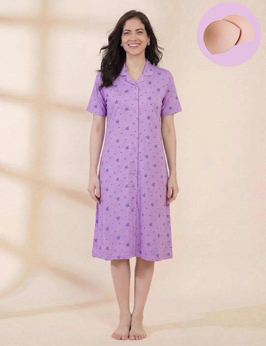 Lilac Star Print Hosiery Padded Nighty