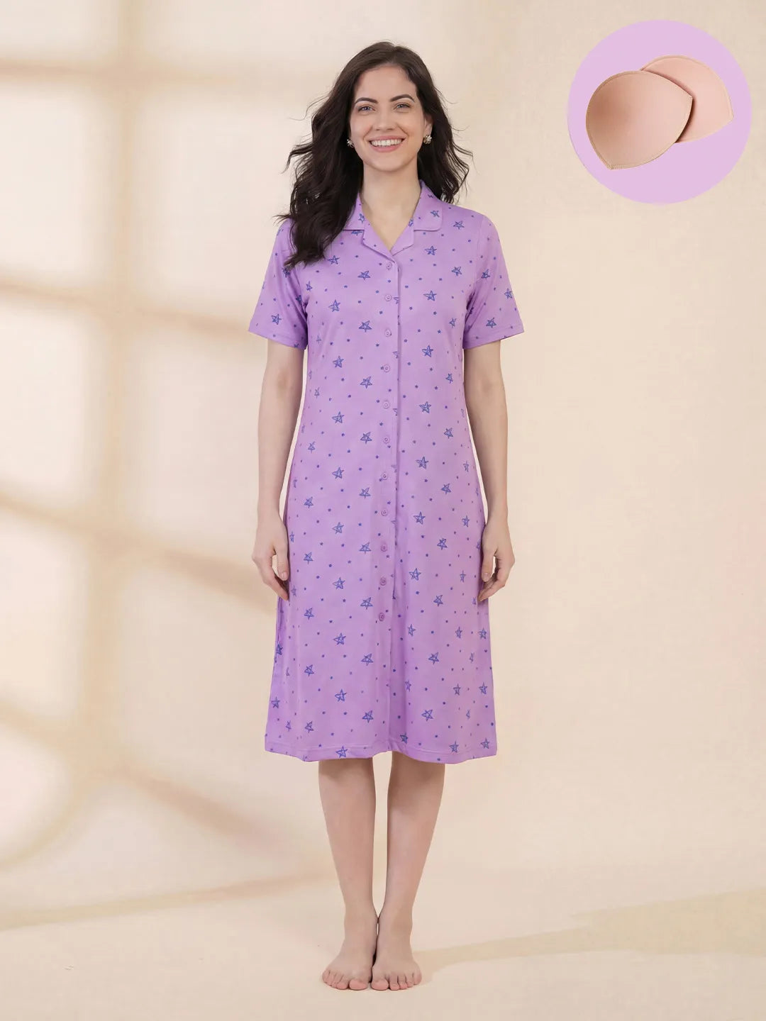 Lilac Star Print Hosiery Padded Nighty