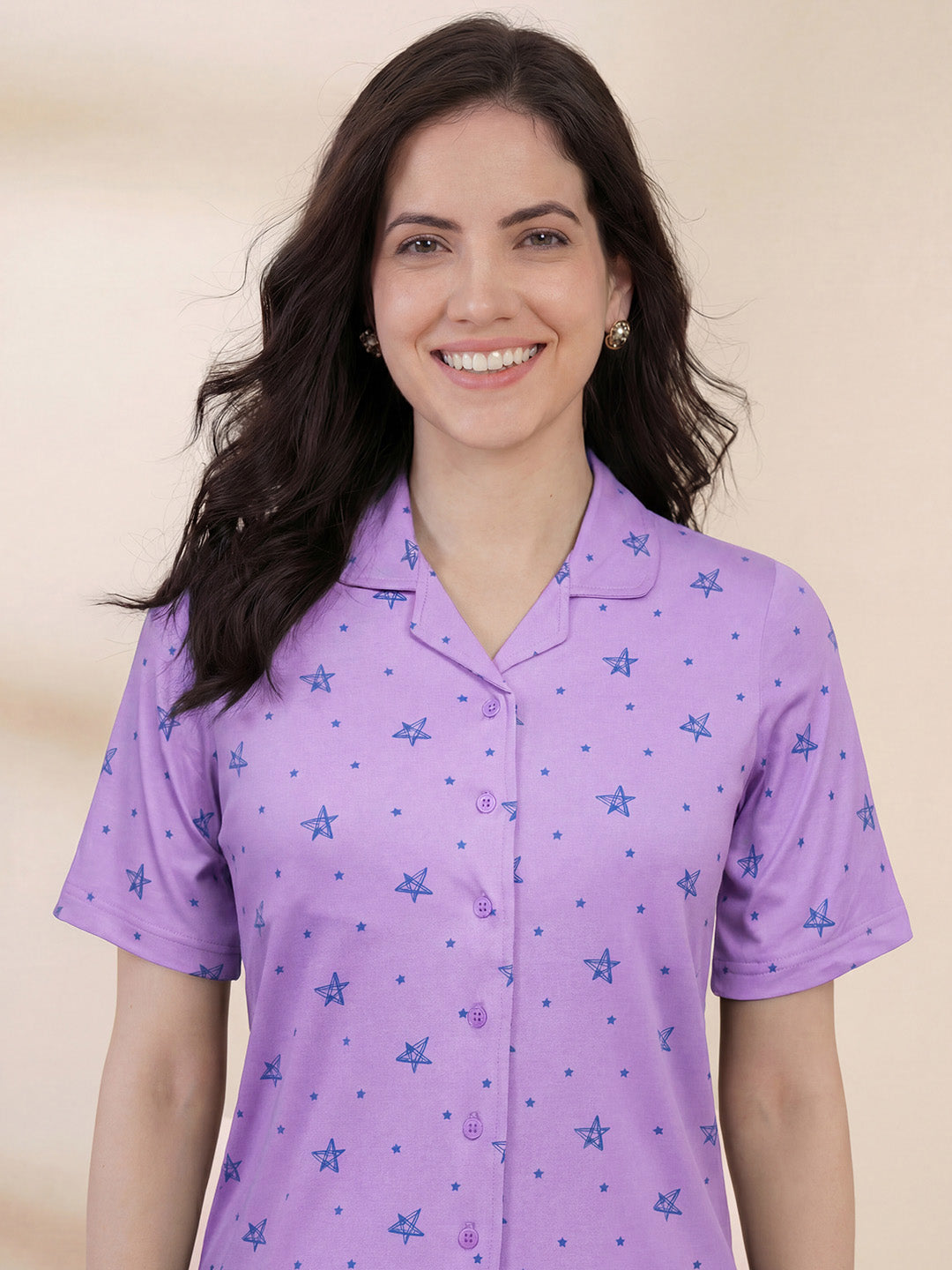 Lilac Star Print Hosiery Padded Nighty