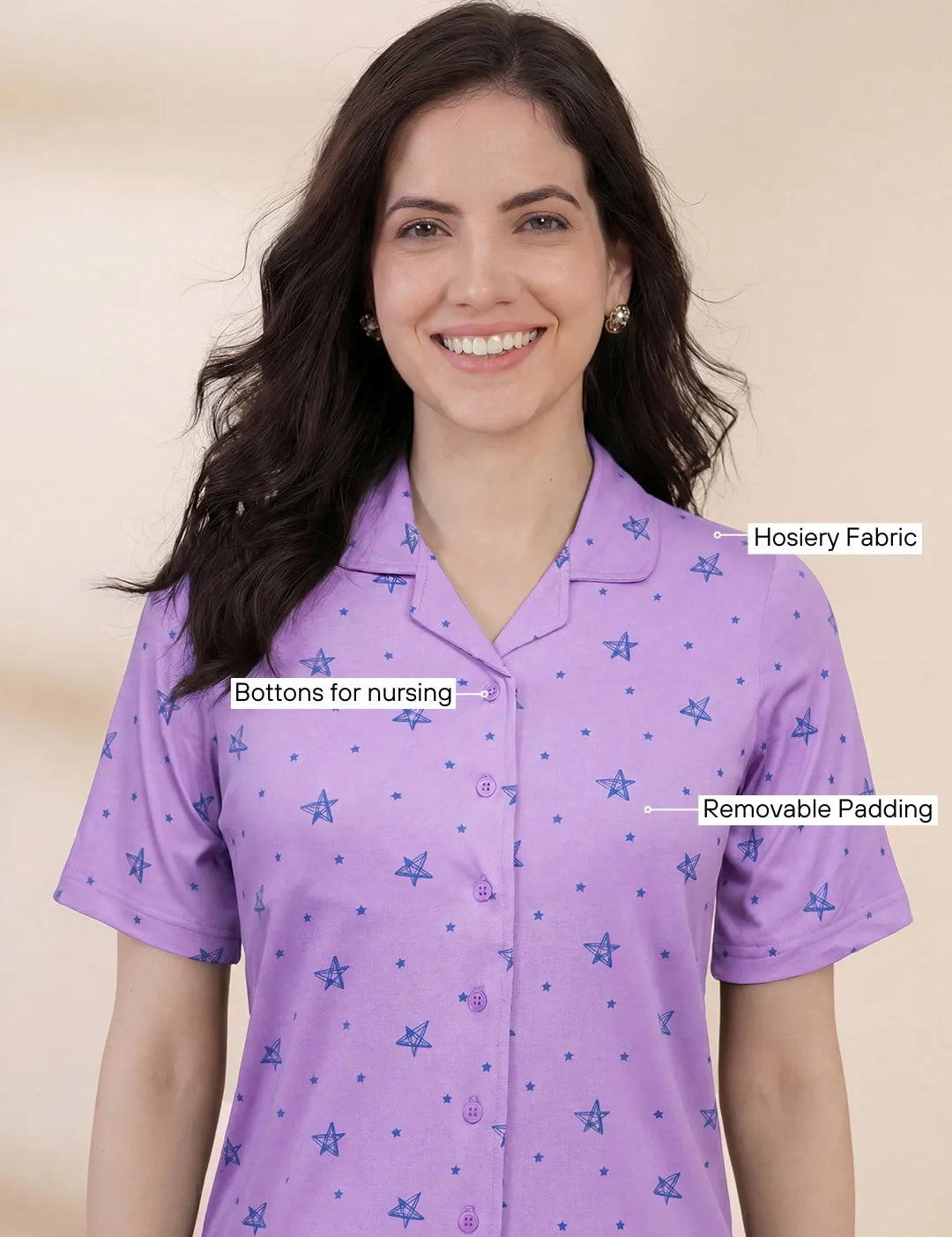 Lilac Star Print Hosiery Padded Nighty