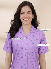 Lilac Star Print Hosiery Padded Nighty