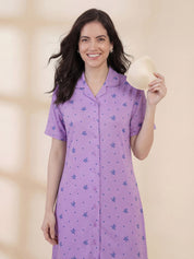 Lilac Star Print Hosiery Padded Nighty