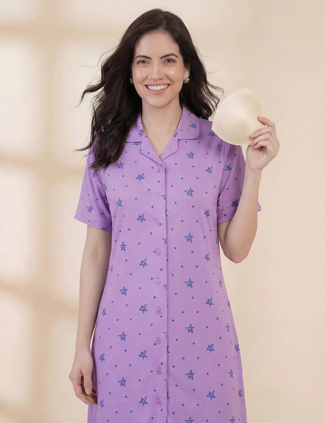 Lilac Star Print Hosiery Padded Nighty