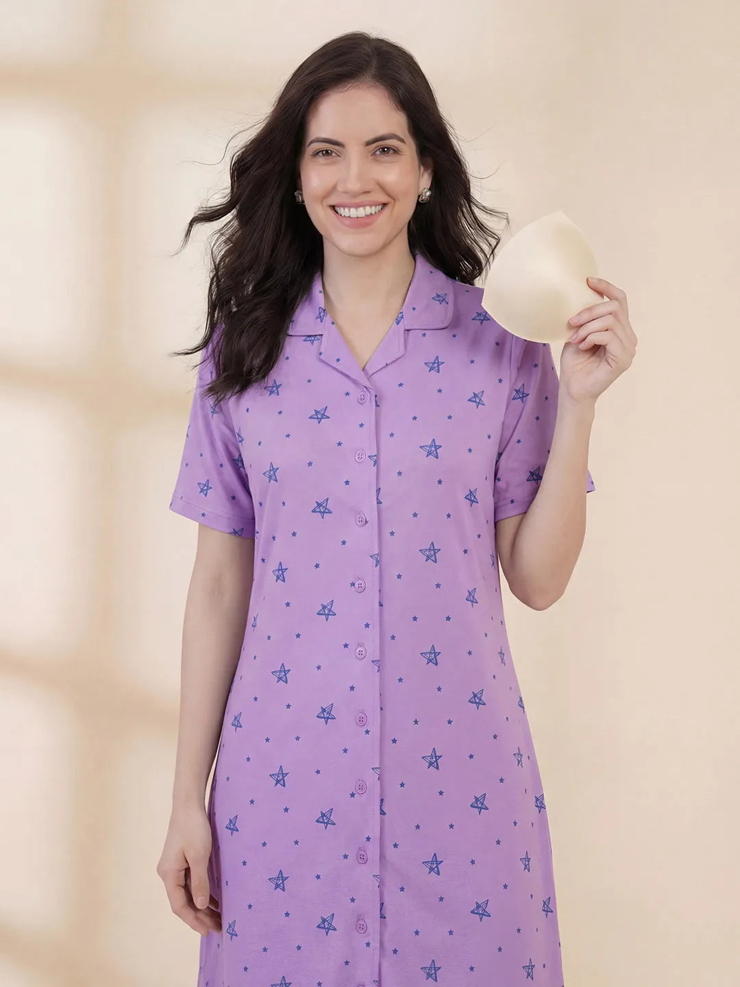 Lilac Star Print Hosiery Padded Nighty