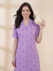 Lilac Star Print Hosiery Padded Nighty