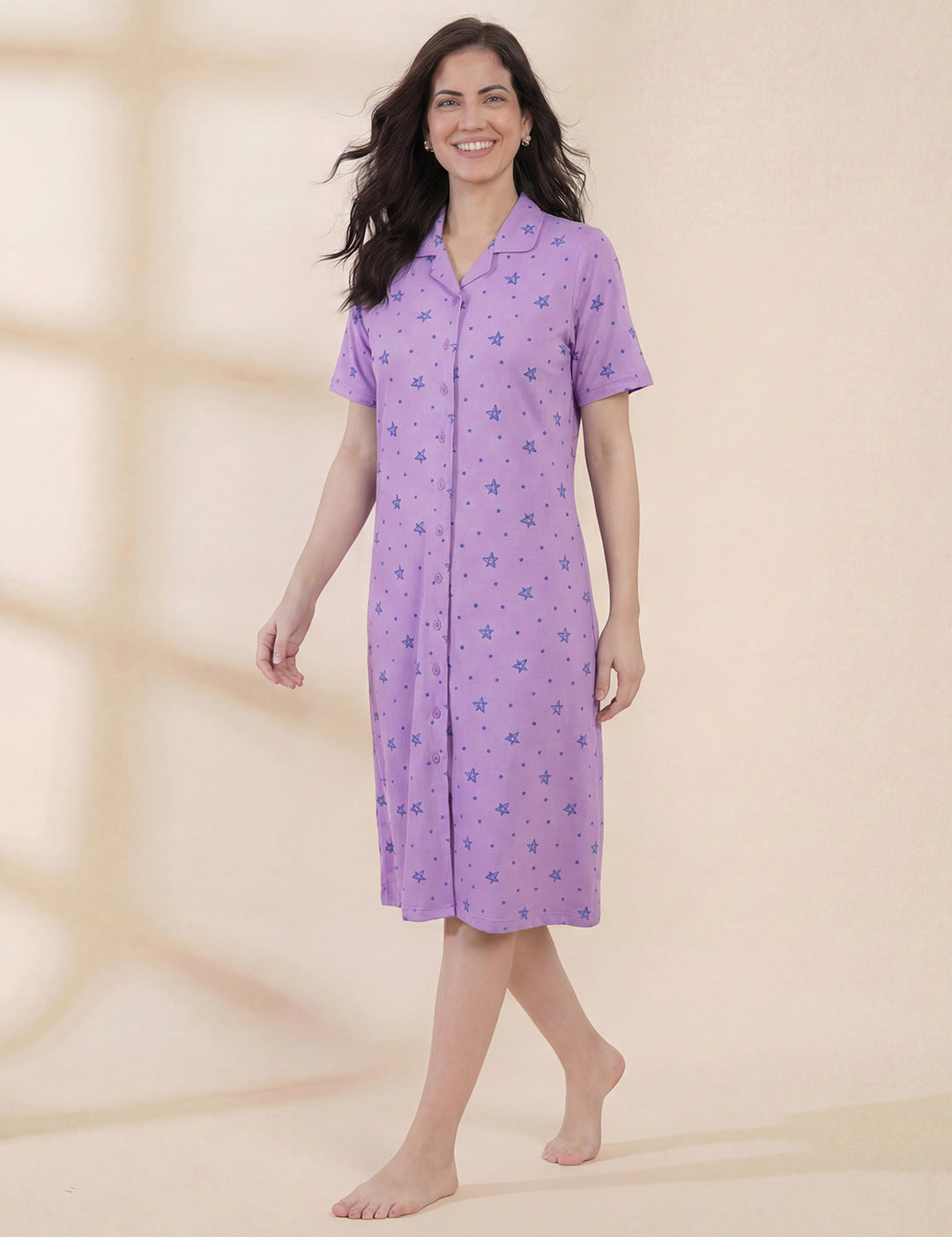 Lilac Star Print Hosiery Padded Nighty