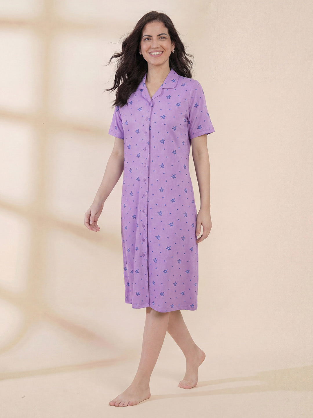 Lilac Star Print Hosiery Padded Nighty