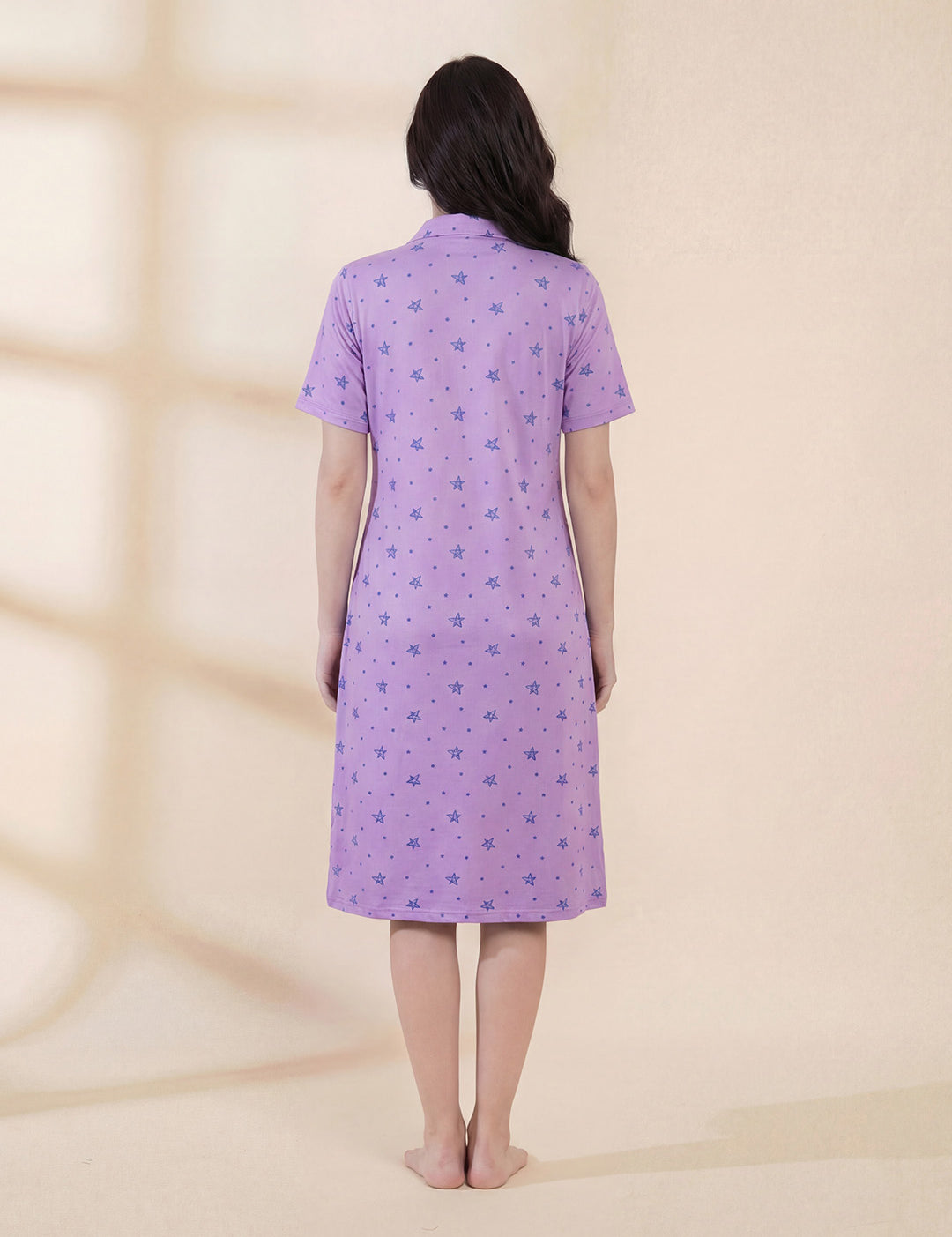 Lilac Star Print Hosiery Padded Nighty