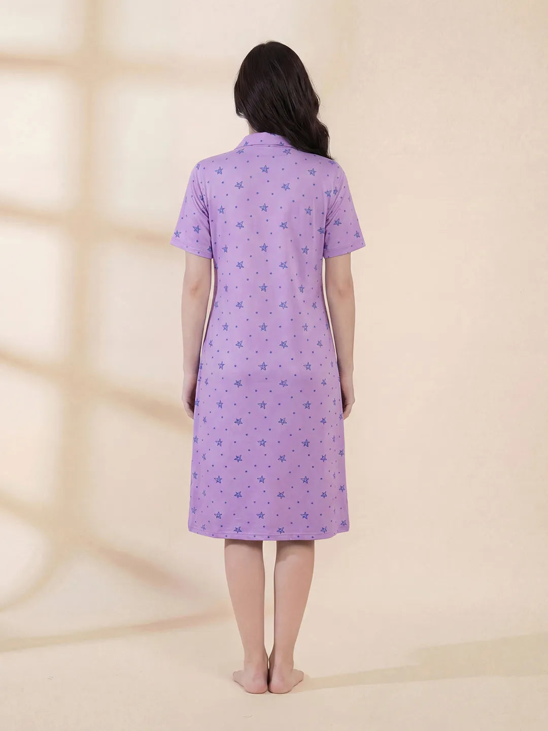 Lilac Star Print Hosiery Padded Nighty