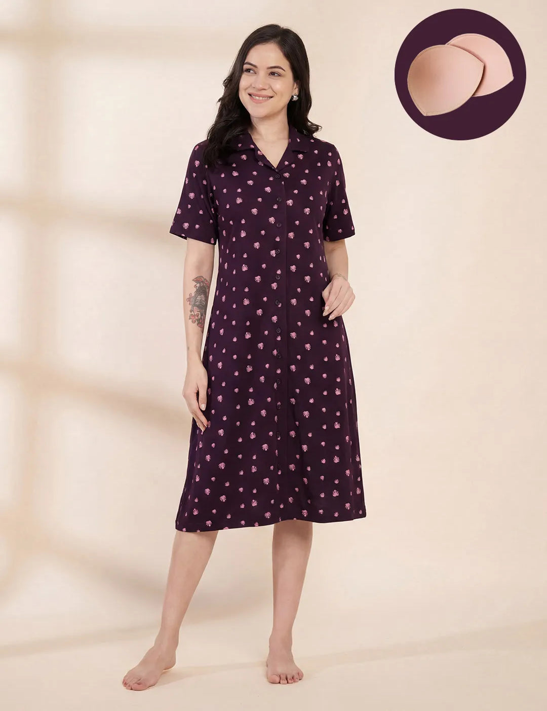 Purple Leaf Hosiery Padded Nighty