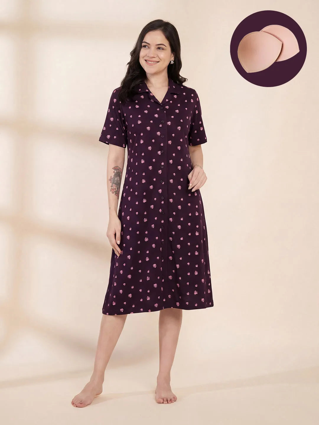 Purple Leaf Hosiery Padded Nighty