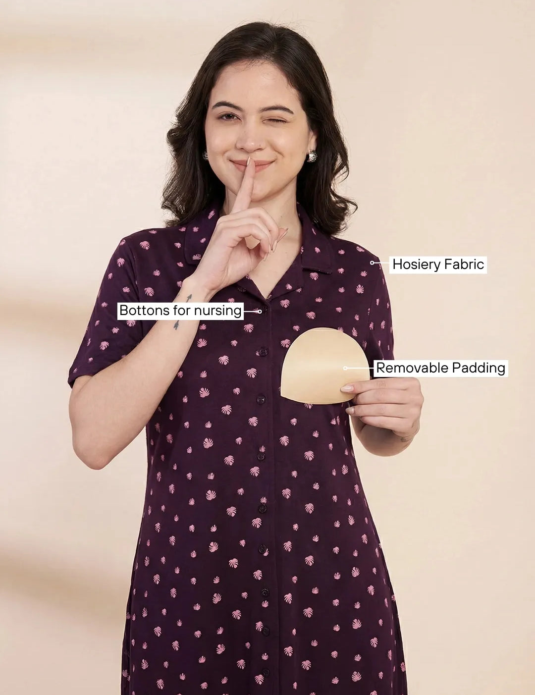 Purple Leaf Hosiery Padded Nighty