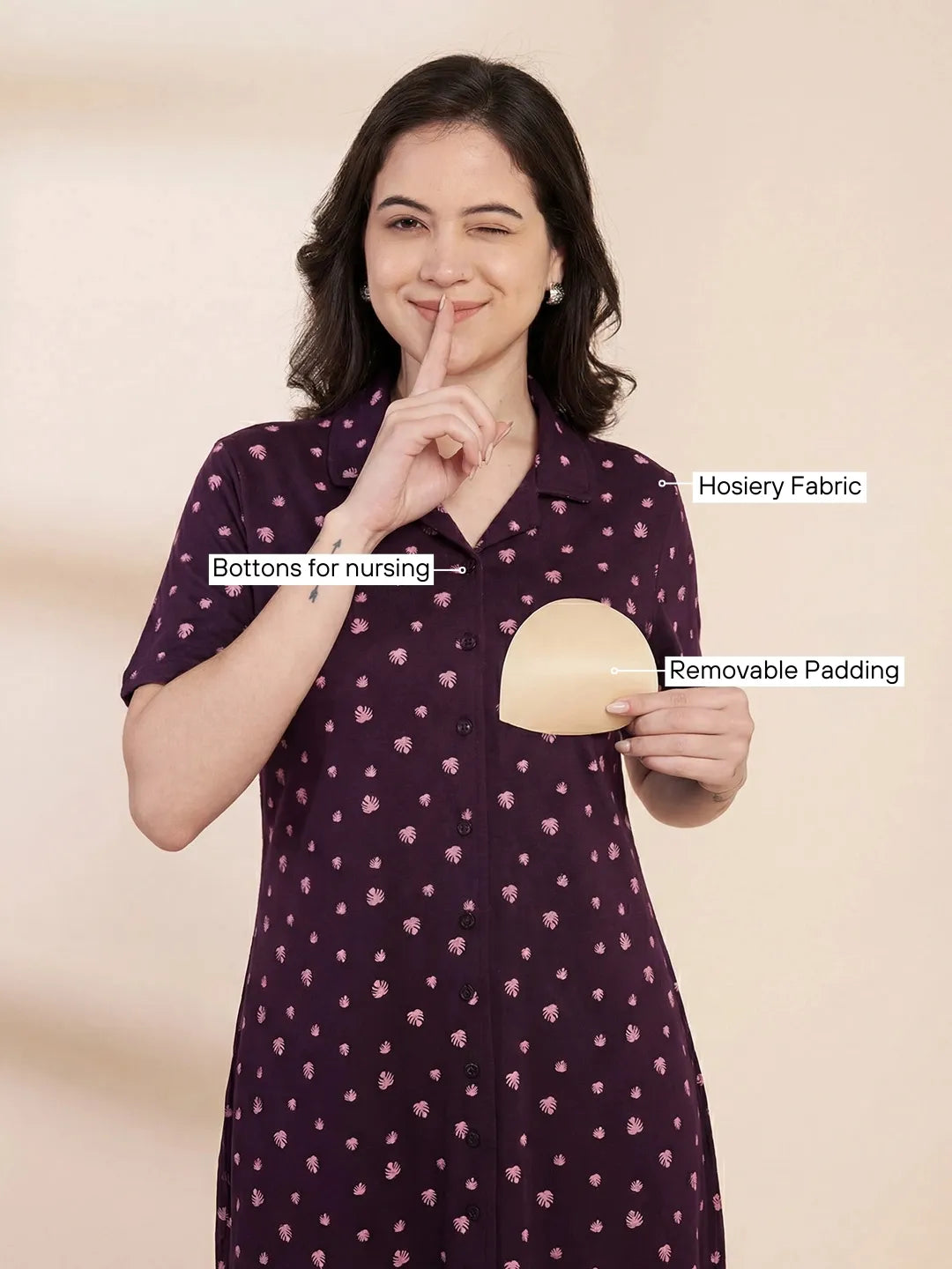 Purple Leaf Hosiery Padded Nighty