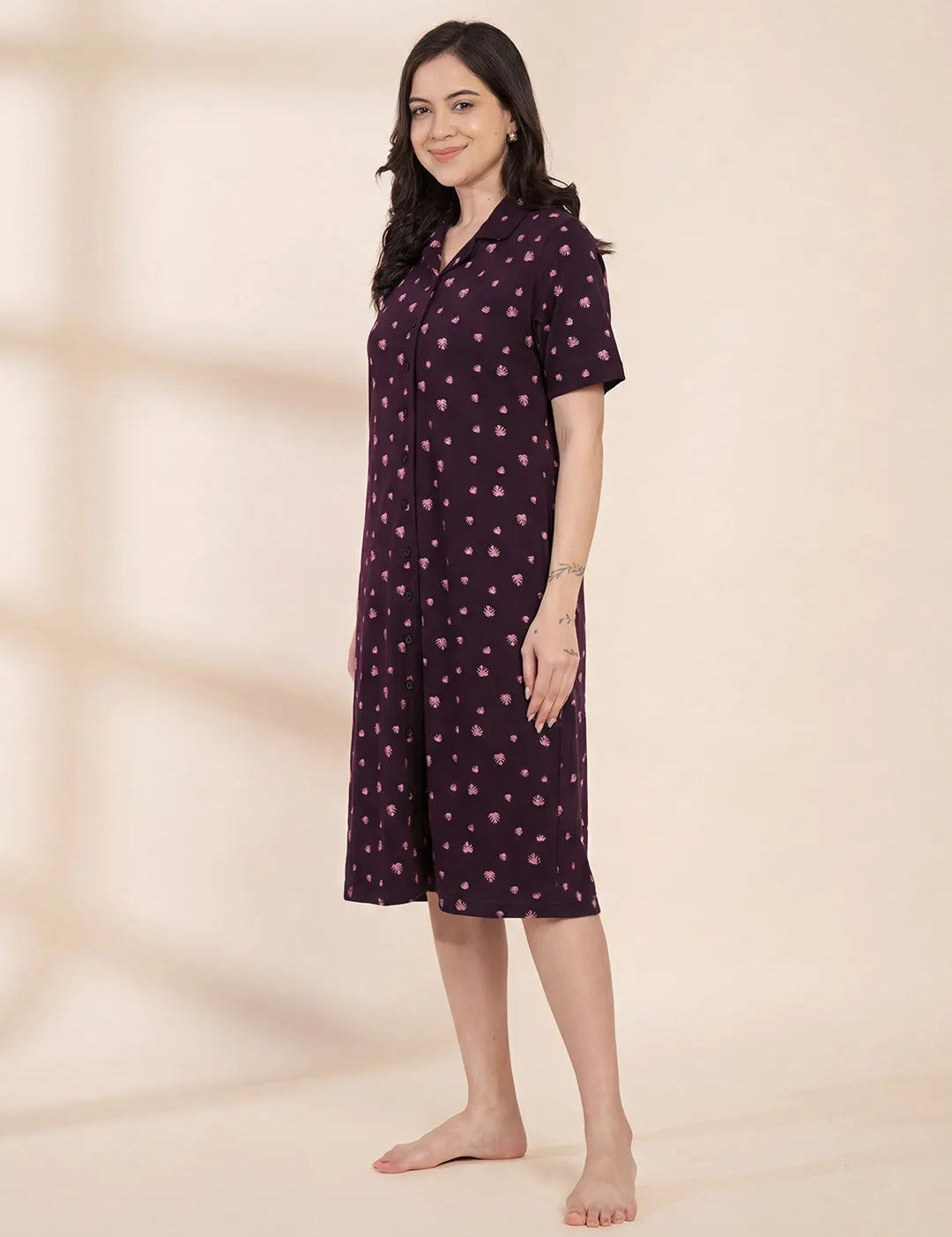 Purple Leaf Hosiery Padded Nighty