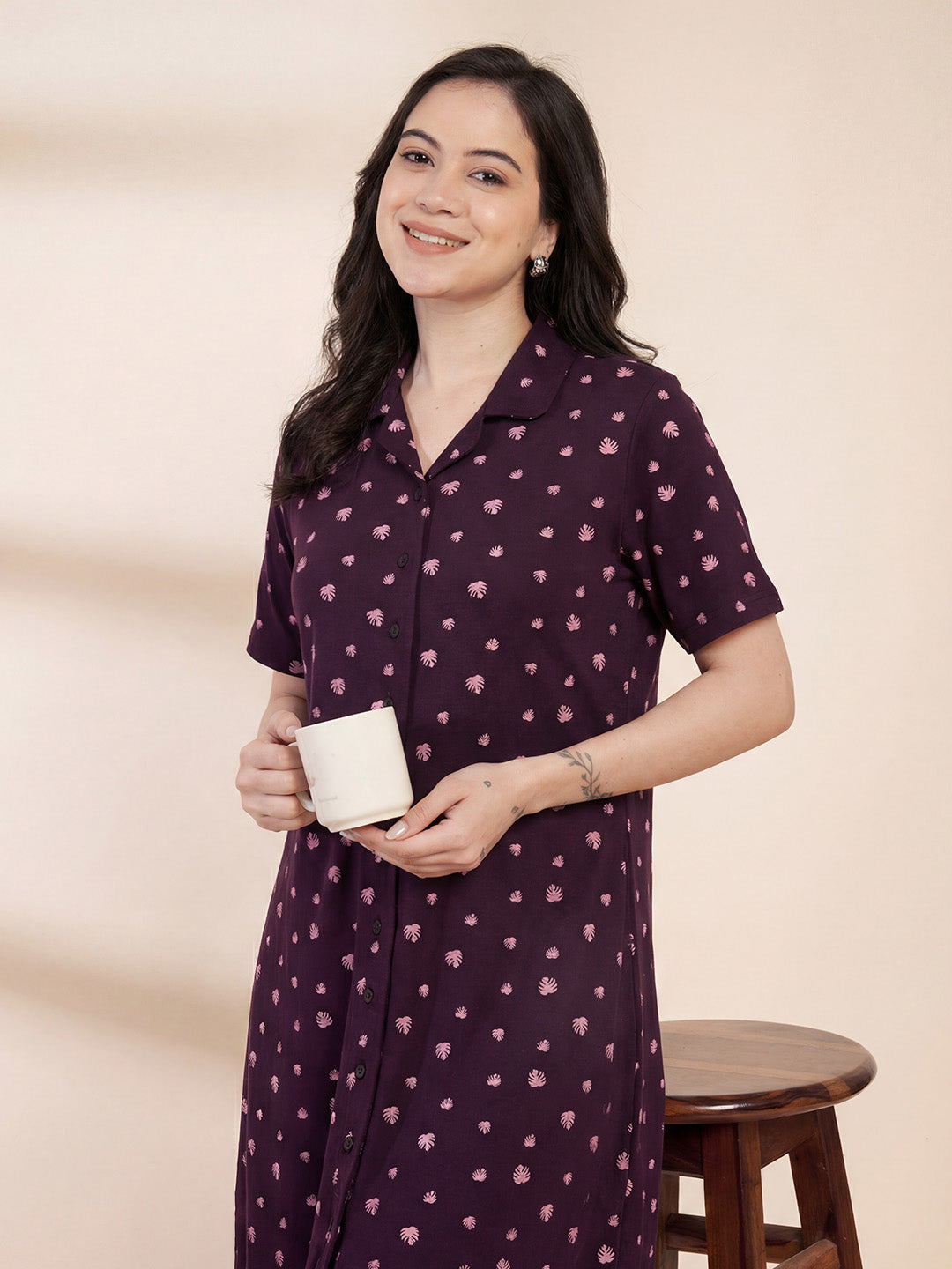 Purple Leaf Hosiery Padded Nighty