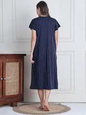 Navy Blue Striped Hosiery Nighty