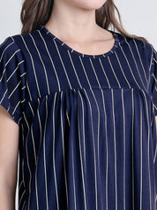 Navy Blue Striped Hosiery Nighty
