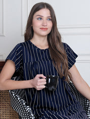 Navy Blue Striped Hosiery Nighty