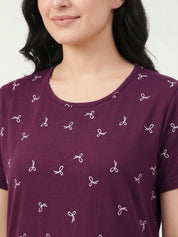 Purple Bow Print Hosiery Nighty