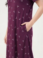 Purple Bow Print Hosiery Nighty