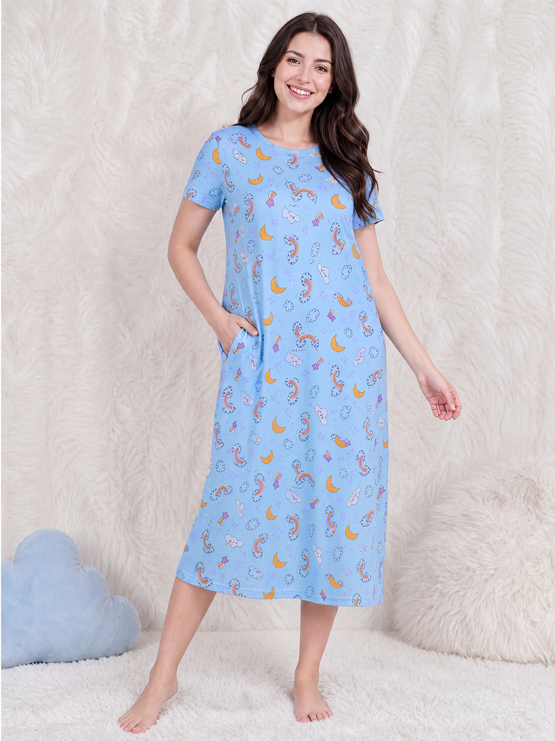 Blue Rainbow Print Hosiery Nighty