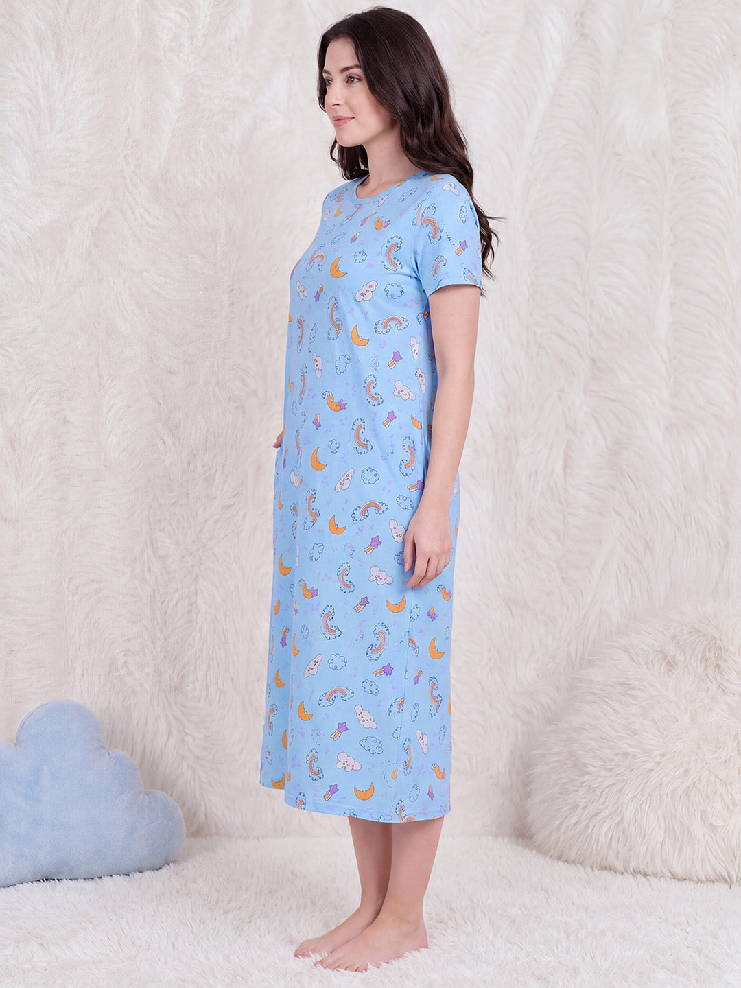 Blue Rainbow Print Hosiery Nighty