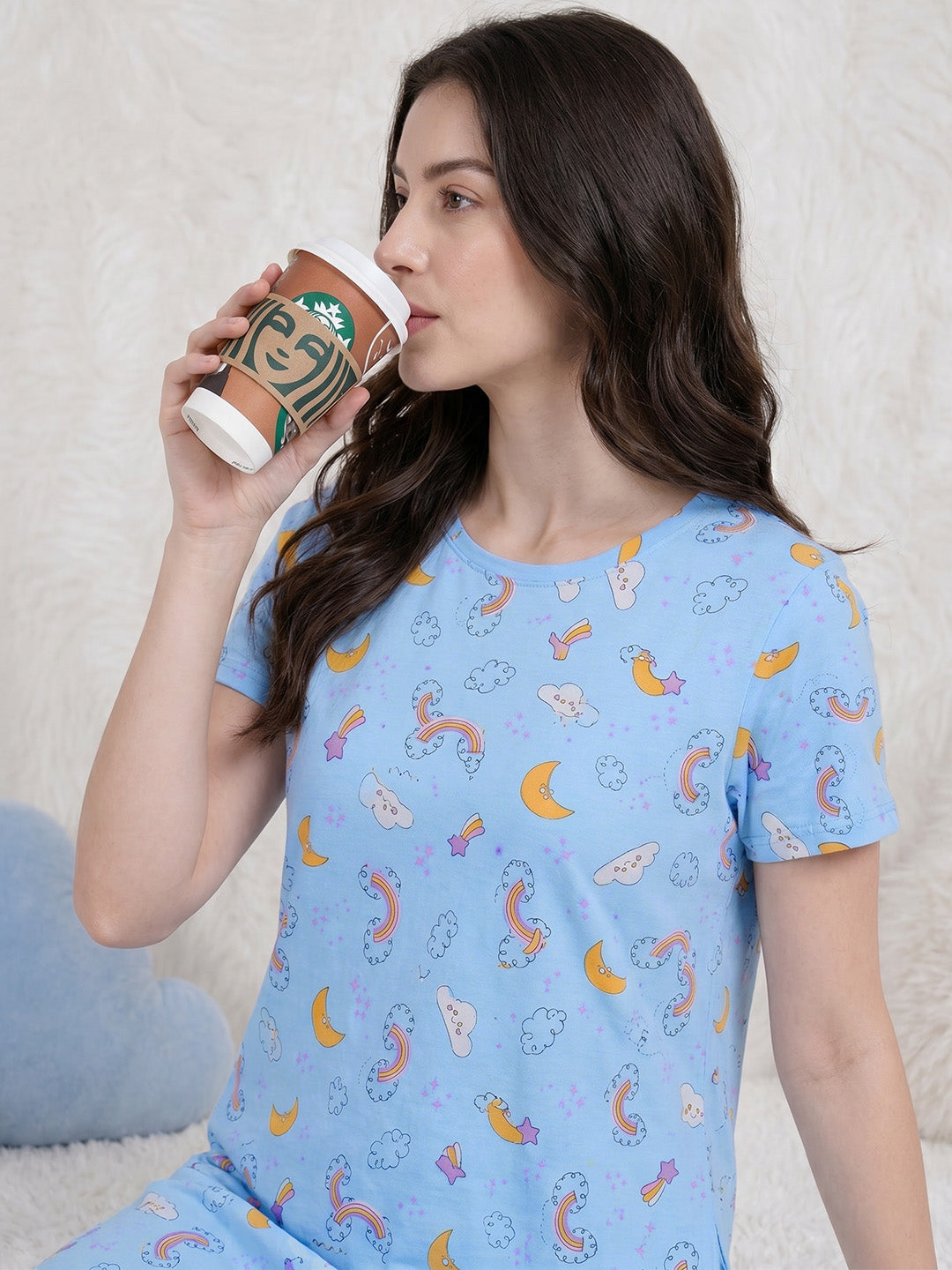 Blue Rainbow Print Hosiery Nighty