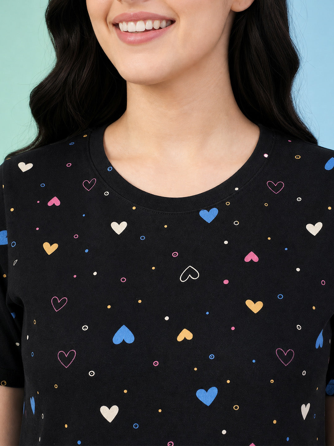 Black Heart Print Hosiery Nighty