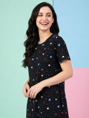 Black Heart Print Hosiery Nighty