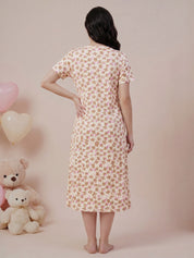 Beige Teddy Print Hosiery Nighty