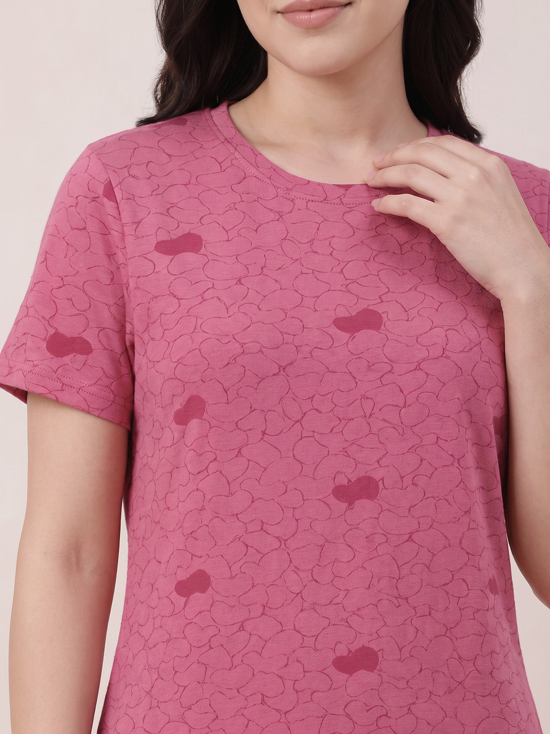 Pink Heart Print Hosiery Nighty