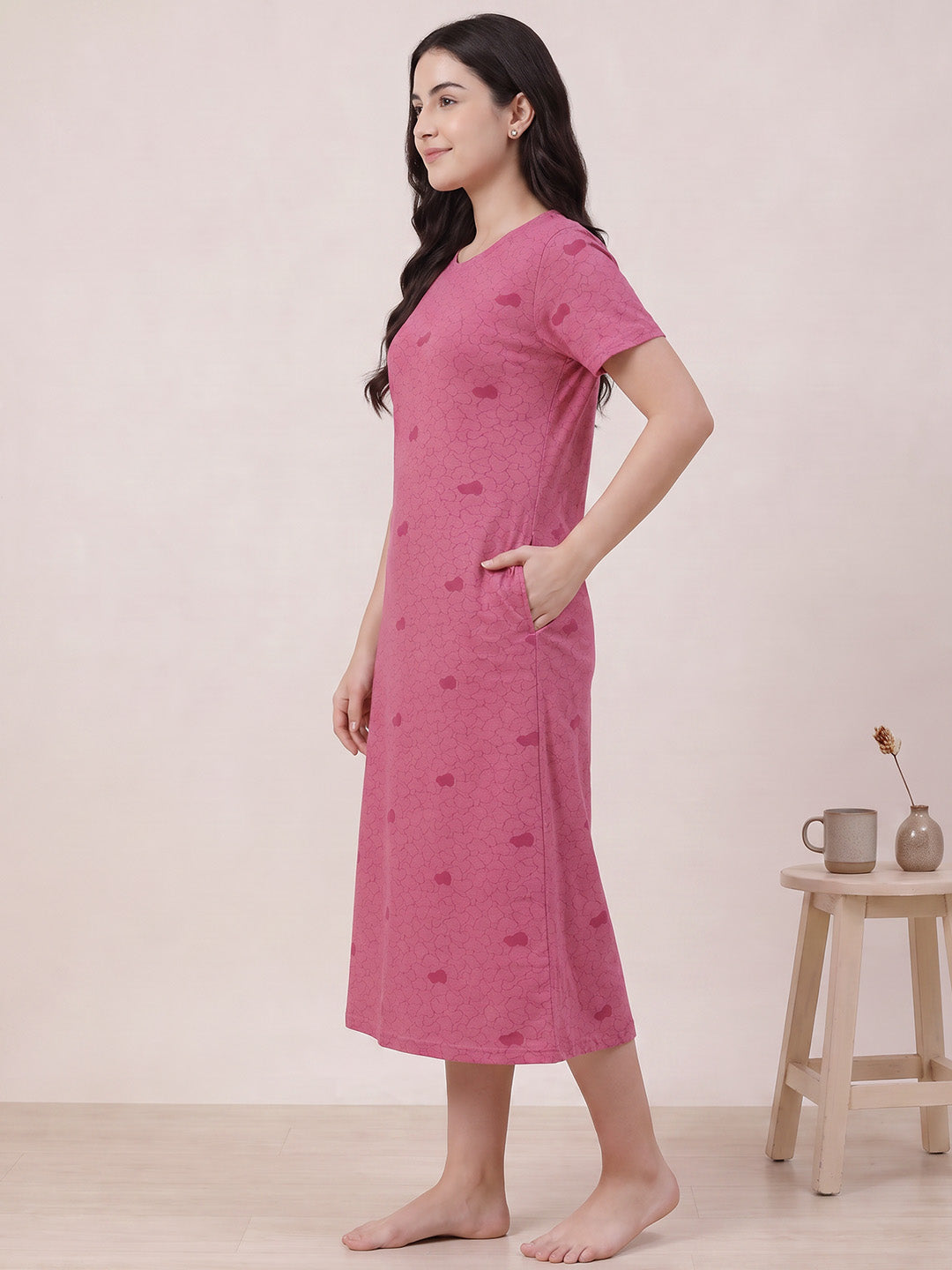 Pink Heart Print Hosiery Nighty